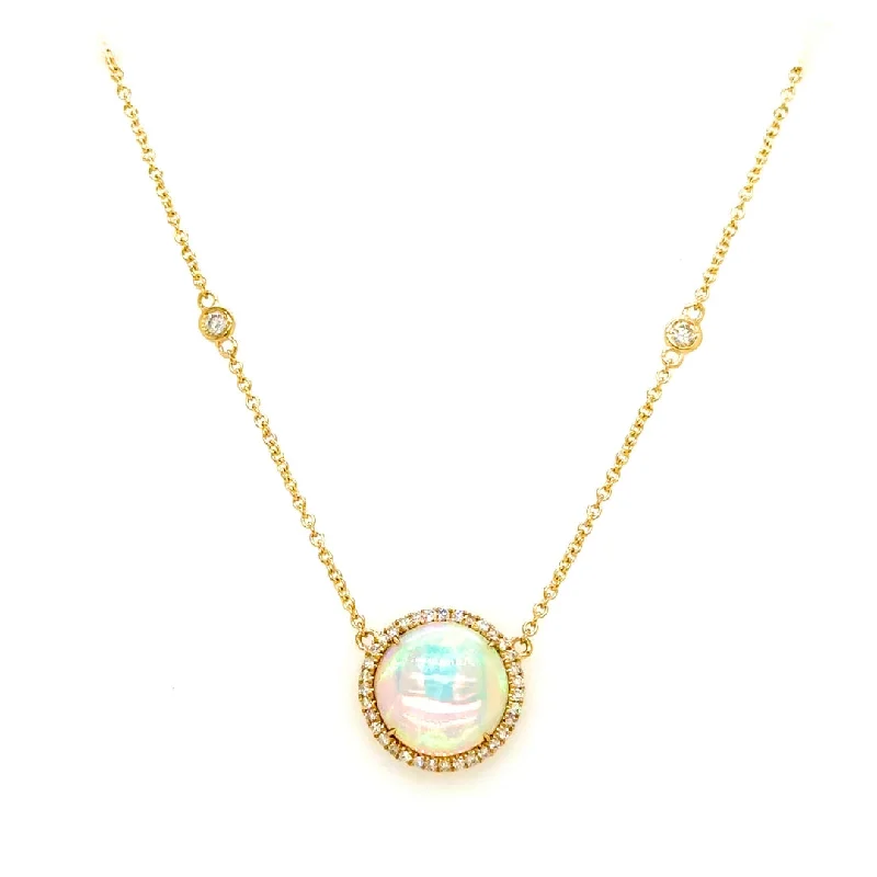 zodiac necklaces for women -14K Yellow Gold 1.54ct Opal & 0.18cttw Diamond Necklace