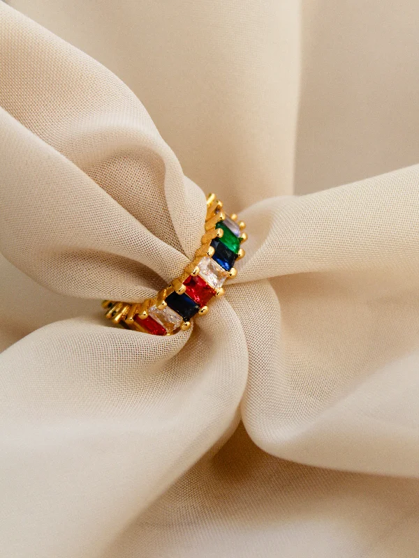 oval rings for women -Rainbow Baguette Ring