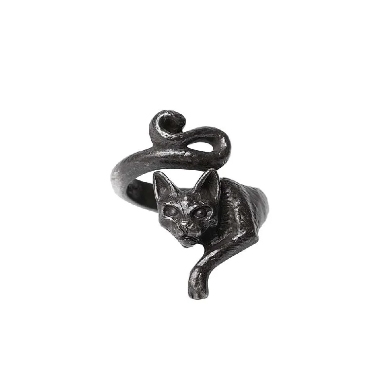 custom engraved rings for women -Le Chat Noir Black Cat Wrap Ring by Alchemy Gothic