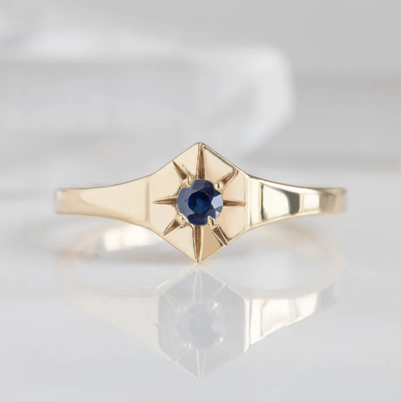 elegant gold necklaces for women -Custom Blue Sapphire Birthstone Signet Ring | 10K Yellow Gold