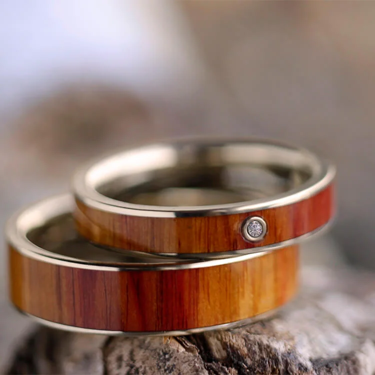 statement cocktail rings -His and Hers Wood Ring Set in Solid Gold