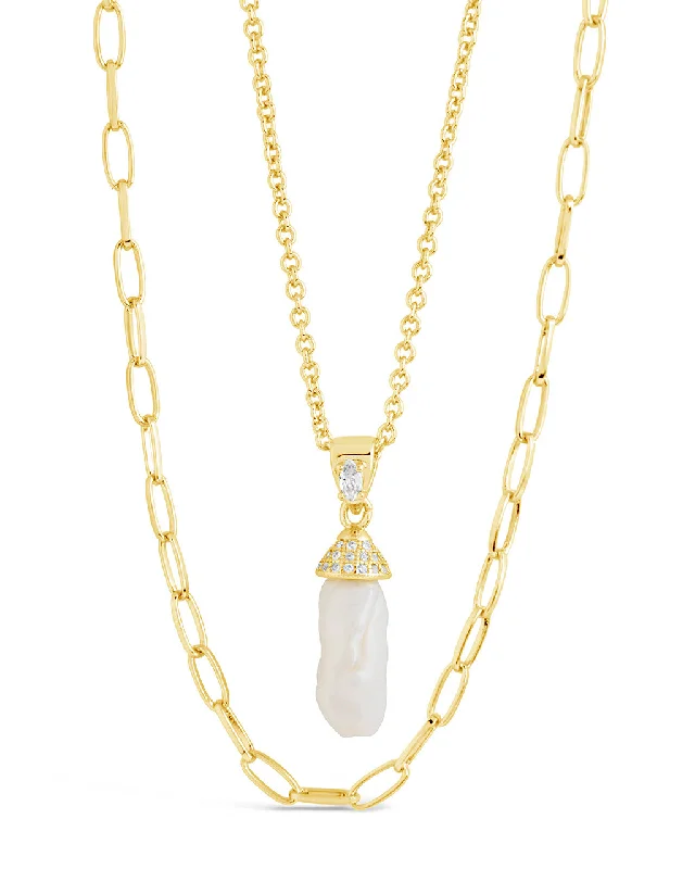 gemstone necklaces for women -Nerissa Pearl & Chain Layered Necklace