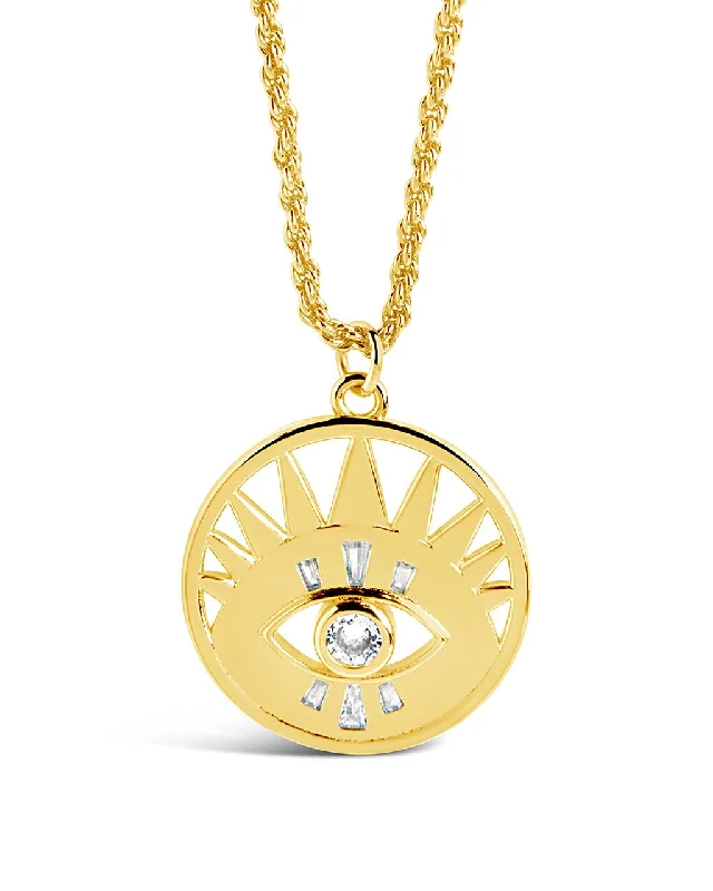 emerald necklaces for women -Mahana CZ Evil Eye Disk Necklace