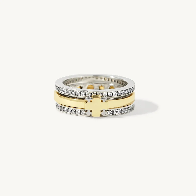 stackable diamond rings -Bertrona Cross Spinner Ring