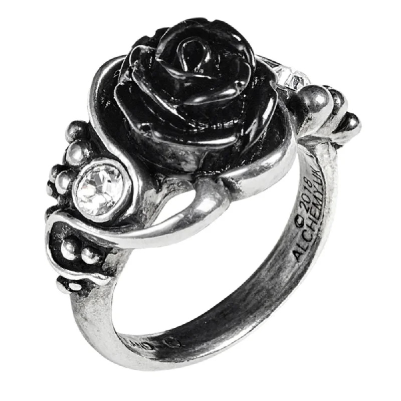 personalized rings for women -Bacchanal Black Rose Ring by Alchemy Gothic