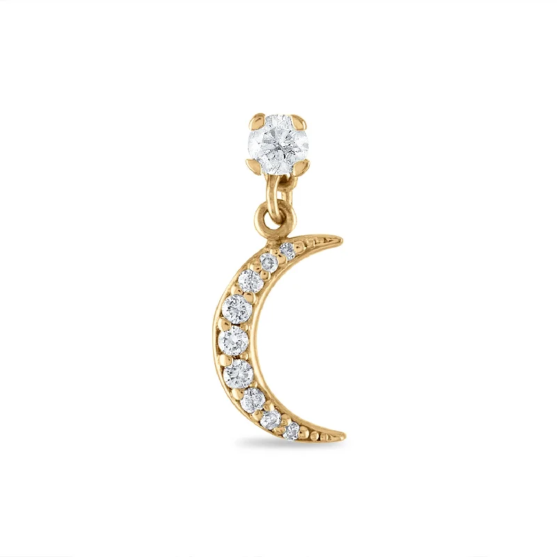 heart-shaped earrings for women -Diamond Crescent Moon Drop Stud