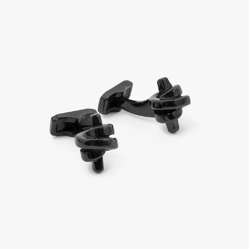 luxury bangles for women -THOMPSON Black IP Twisted Knot cufflinks