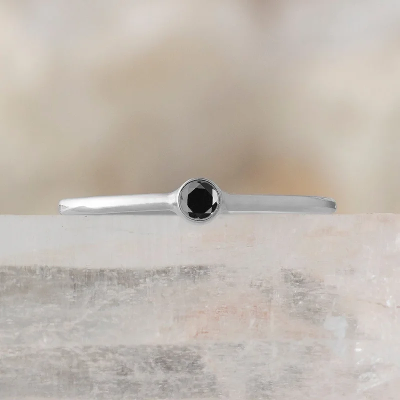 women's diamond necklaces -The Teensy Custom Black Diamond Stacking Ring | 14K White Gold