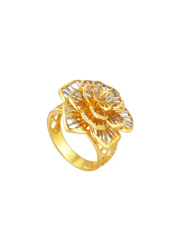 customized engagement rings -TOMEI Dual-Tone Blooming Flower Ring, Yellow Gold 916