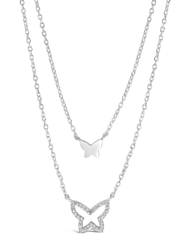 infinity necklaces for women -Sterling Silver CZ & Butterfly Layered Necklace