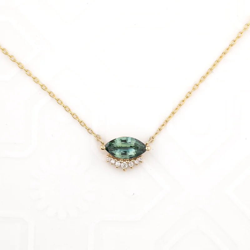 star necklaces for women -Eden 0.67ct Blue Green Sri Lanka Sapphire & Diamonds Necklace, 14K Yellow Gold (One of a kind)