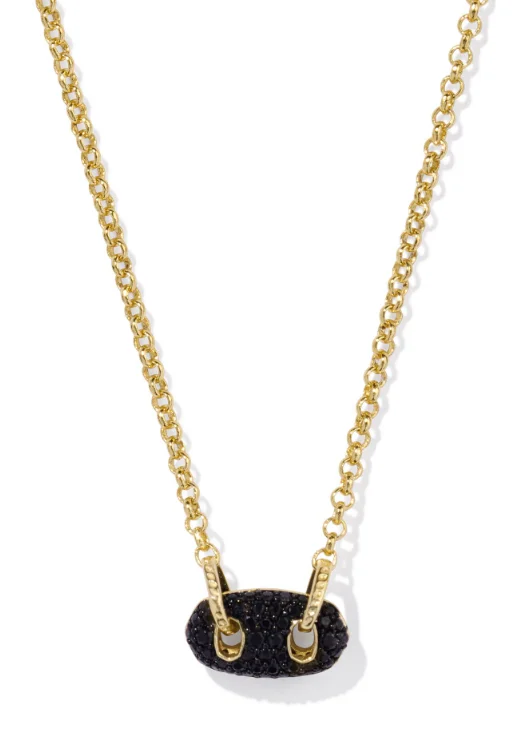 women's gold necklaces -Bailey Gold Plated Black Crystal Pave Short Pendant Necklace by Kendra Scott