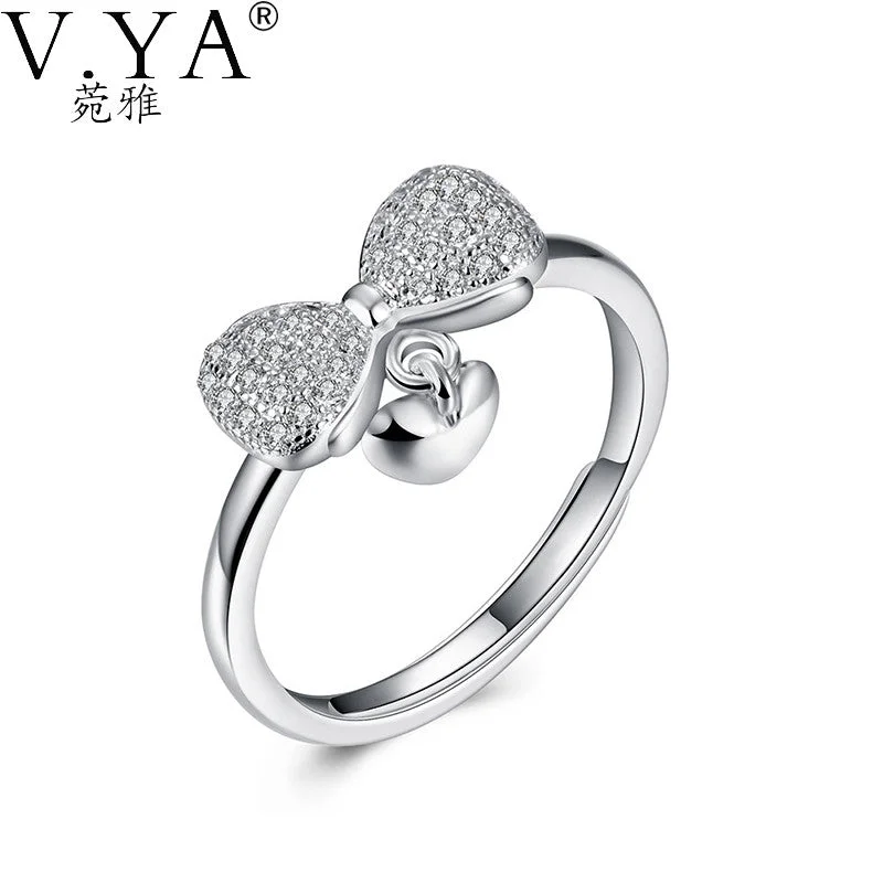 wedding anniversary rings for women -100% 925 Sterling Silver Ring BowKnot Heart Charm Rings For Women Female