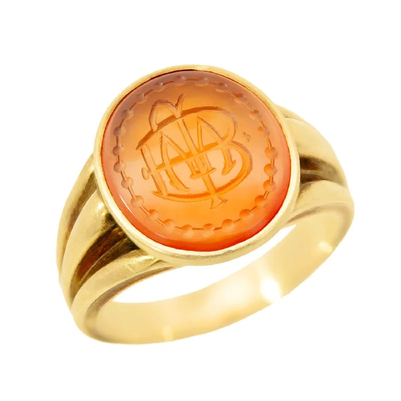 luxury gold rings for women -Victorian 18k Carved Carnelian Signet Ring