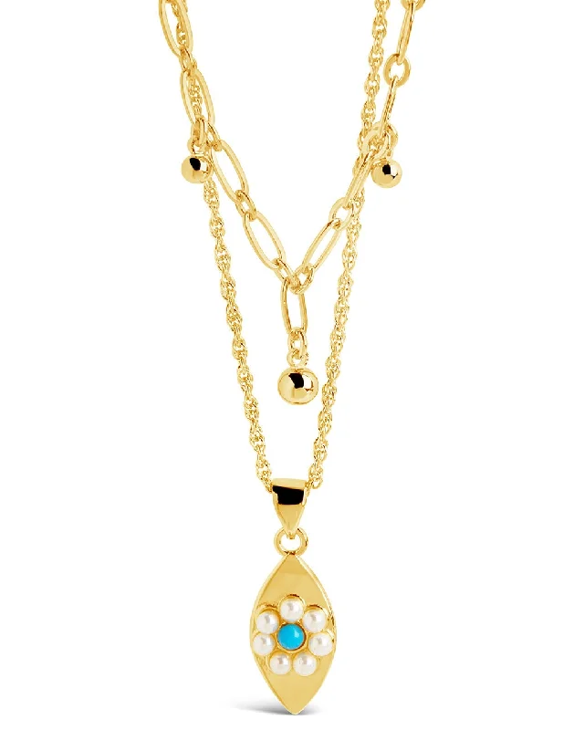 vintage necklaces for women -Varuna Turquoise Evil Eye Charm & Chain Layered Necklace