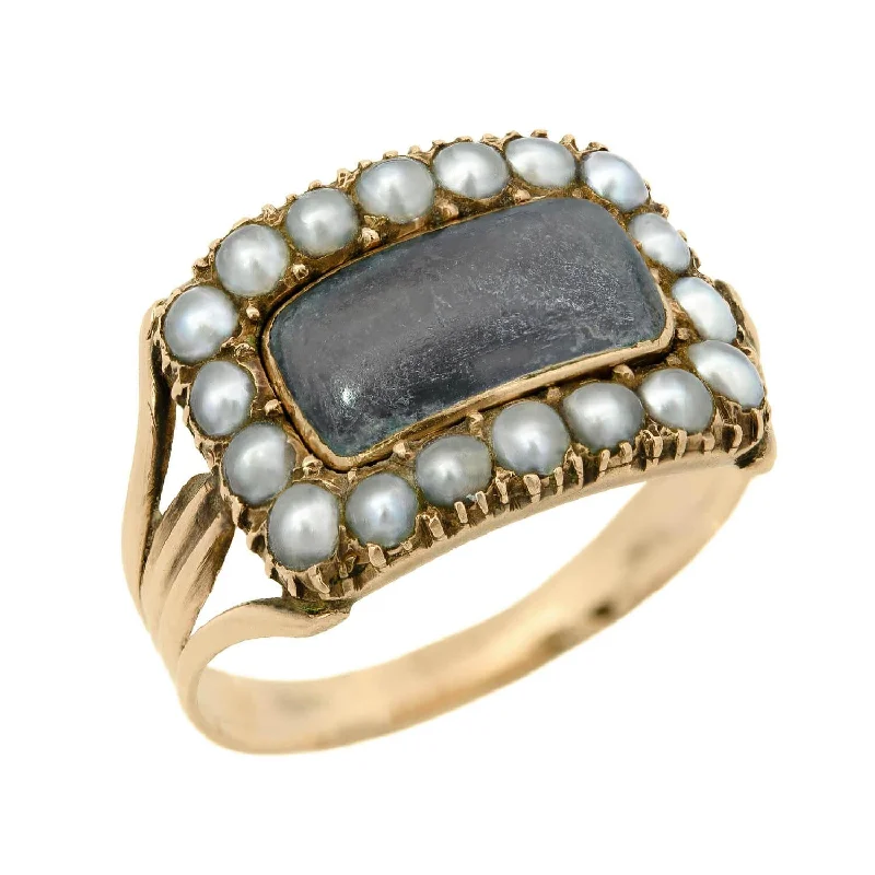 multi-stone rings for women -Late Georgian 14k Pearl Mourning Locket Ring