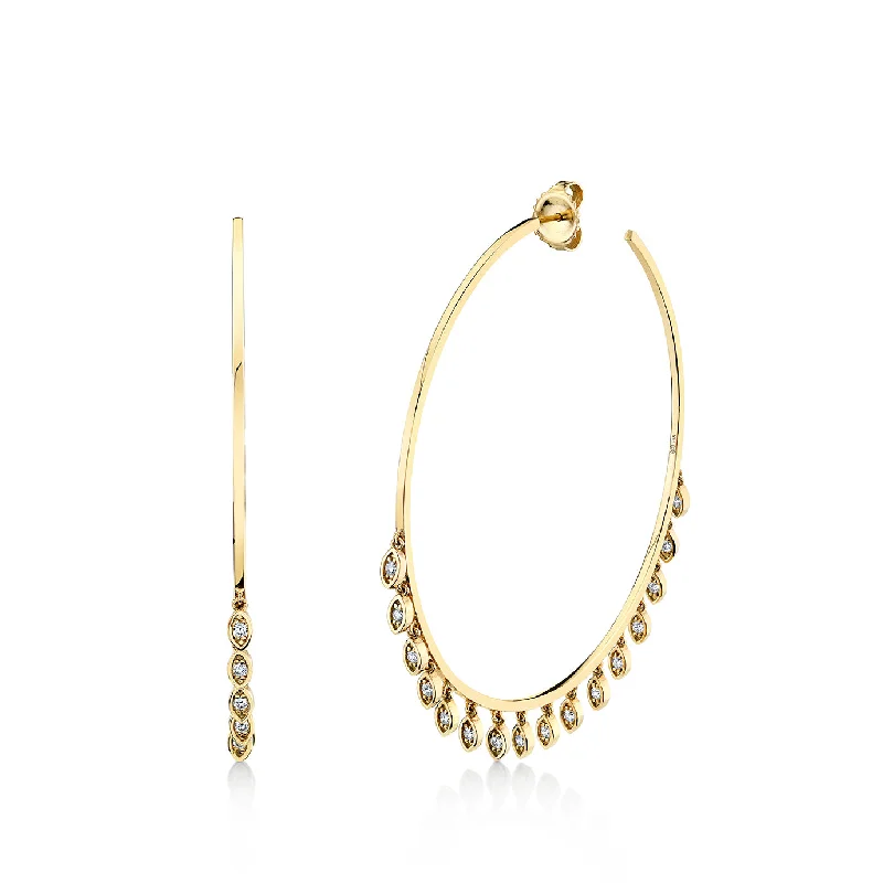 gold plated rings for women -Gold & Diamond Large Marquise Eye Fringe Hoops