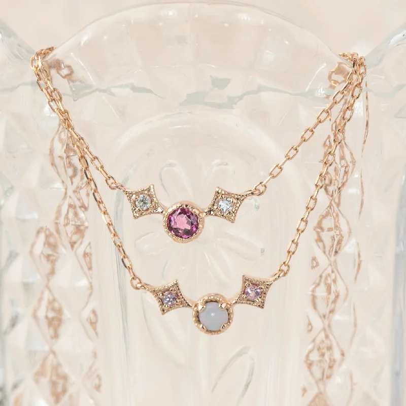 vintage necklaces for women -Moon & Star October Birthstone Necklace (Opal & Pink Tourmaline)