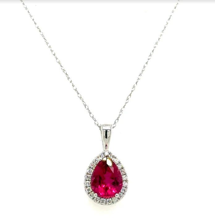 long necklaces for women -14K White Gold 1.52ct Rubellite & 0.16cttw SI2 G-H Diamond Pendant Necklace 18" by Rego