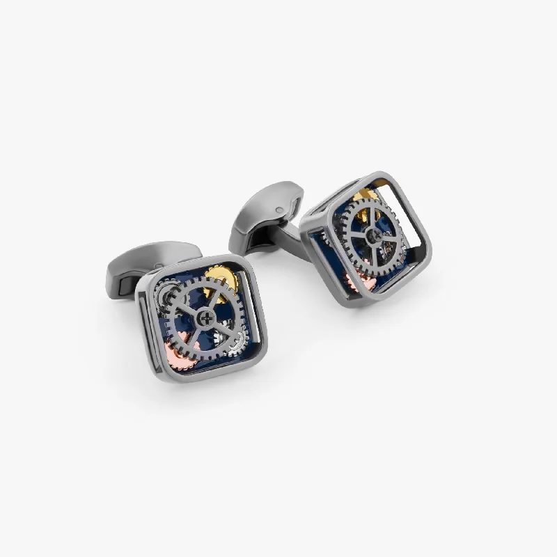 friendship bangles for women -Pop Gears cufflinks with navy enamel in gunmetal