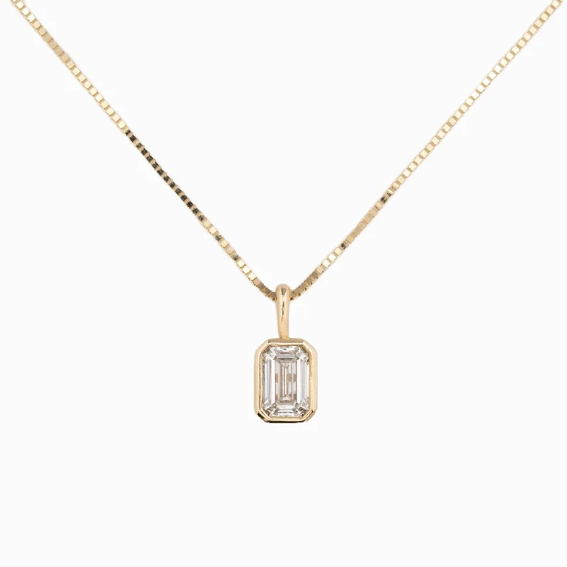 birthstone necklaces for women -Patia Necklace Emerald Cut Diamond, 14K Yellow Gold (One of a kind)