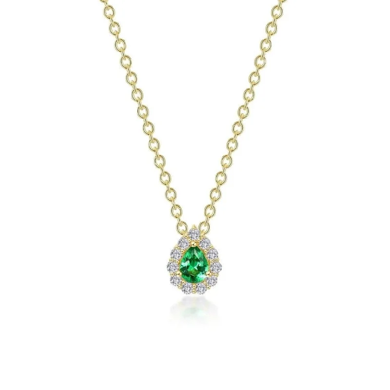 vintage pendant necklaces -SS/GP 0.61cttw Simulated Emerald & Simulated Diamond Pear Shape Necklace 18"