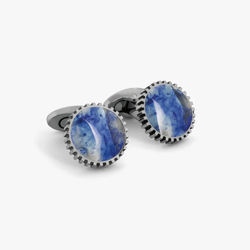 trendy bracelet designs -Titanium Classic Cufflinks in Titanium with Blue Watermelon Stone