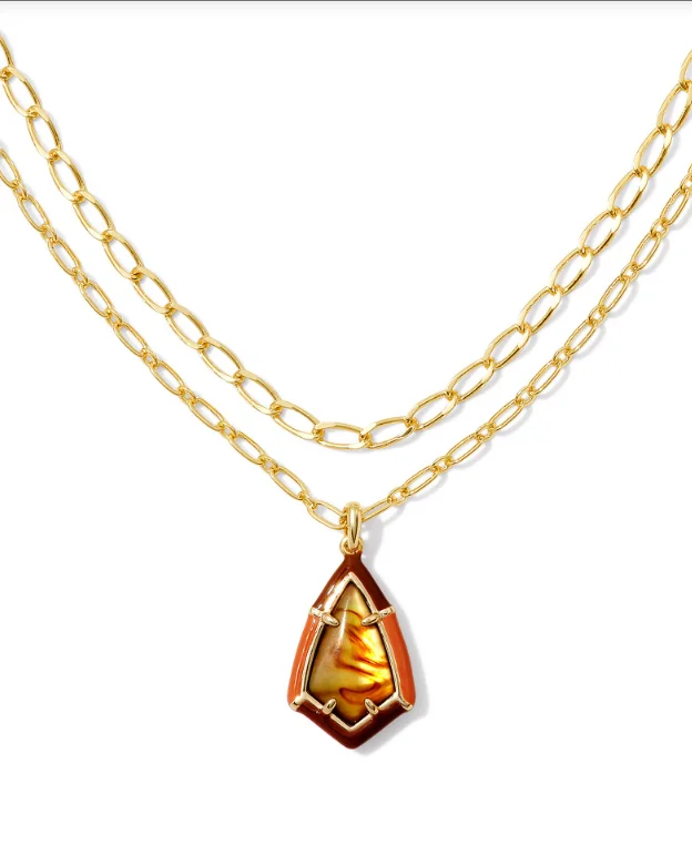 stylish necklaces for women -Camry Yellow Gold Plated Marbled Amber Illusion Enamel Frame Multi Strand Necklace by Kendra Scott