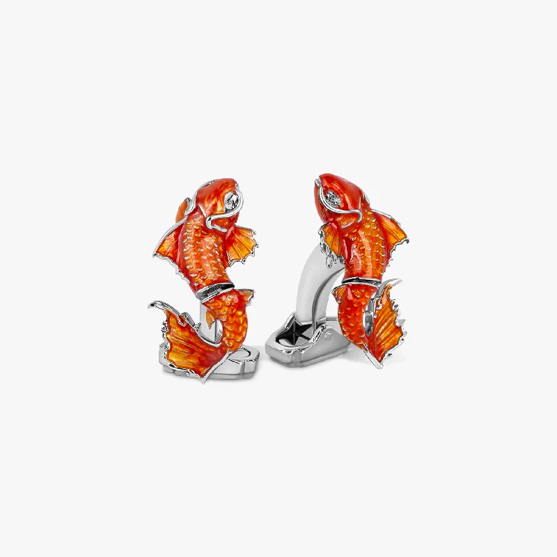 bohemian style bracelets for women -THOMPSON Koi Fish Cufflinks in White Bronze Plated with Orange Enamel