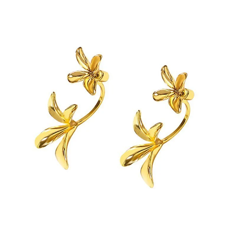 long earrings for women -Double Flower Drop Earrings