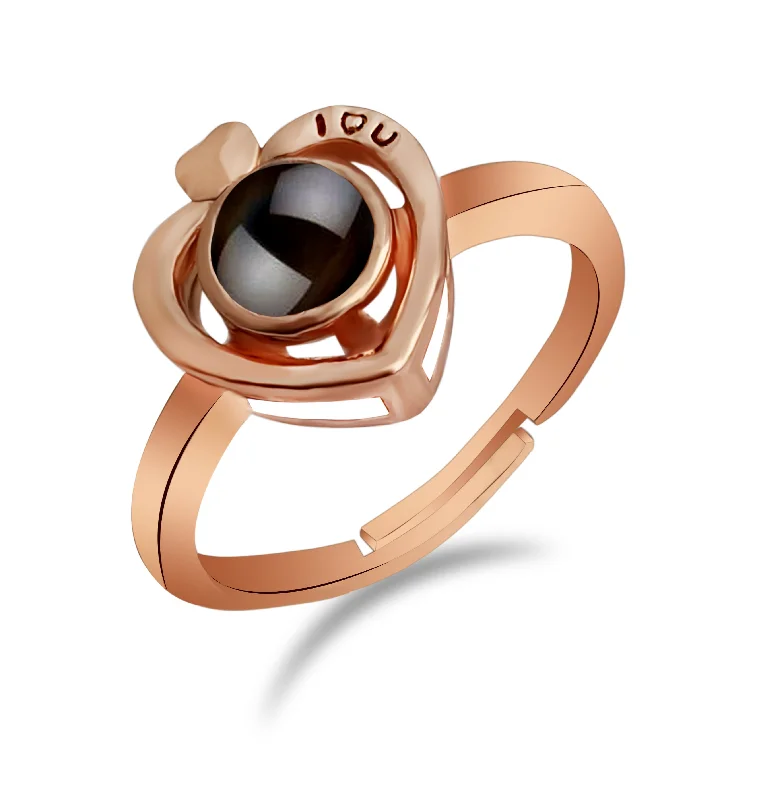 vintage wedding rings -Urbana Heart Shaped Copper Plated single Adjustable Ring Reflecting I love you In 100 Languages-1506353A