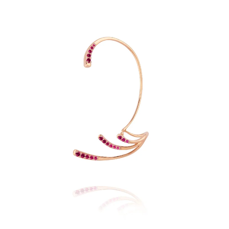 bracelet chains for women -Ruby Ocean Ripple 18K Rosegold Ear Cuff w. Rubies