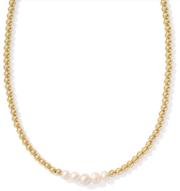 diamond heart necklaces for women -Eve Yellow Gold Plated White Pearl Beaded Strand Necklace by Kendra Scott