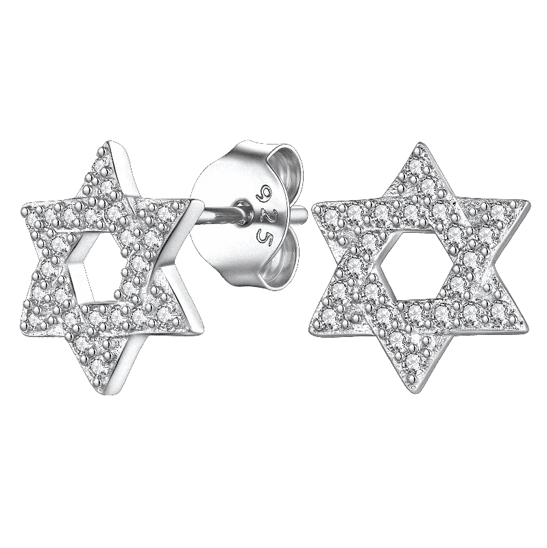 ear cuffs for women -Star of David Stud Earrings For Women in Sterling Silver