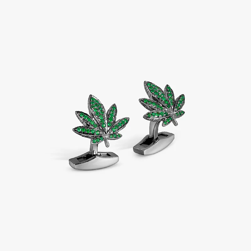 mixed metal bracelets for women -Indica Cufflinks in Black Rhodium Silver with Green Tsavorite