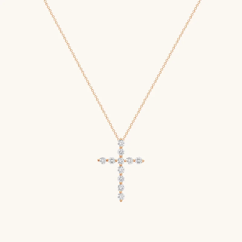 silver heart necklaces for women -Shared Prong Cross Necklace