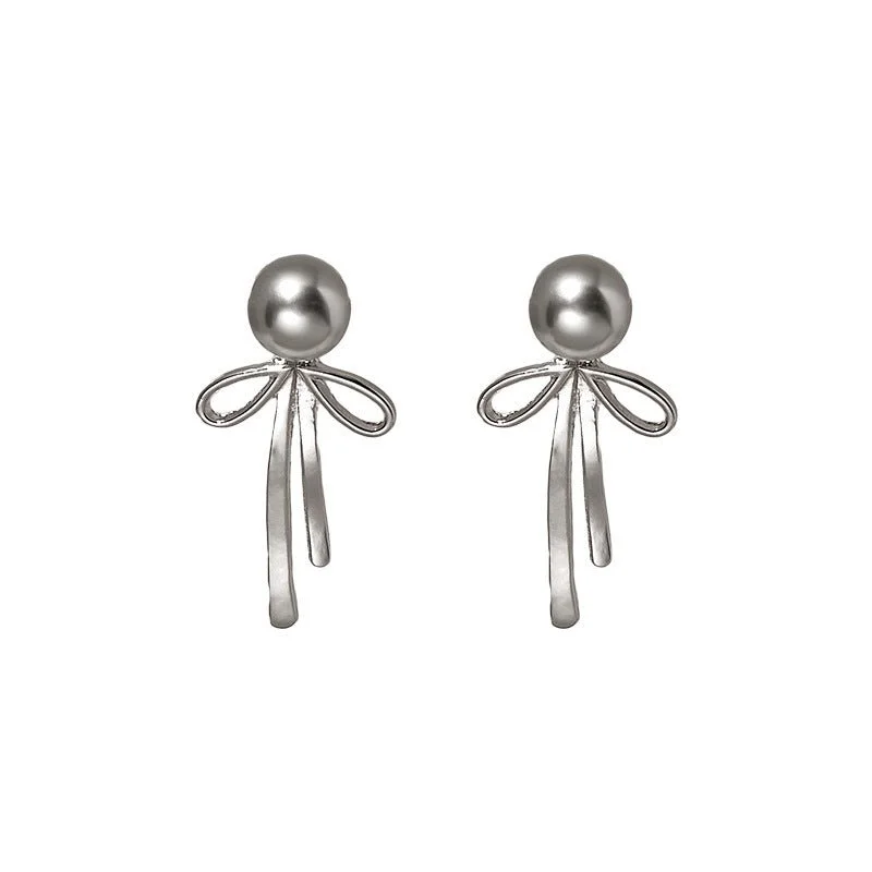 crystal earrings for women -Pearl and Bow Backdrop Earrings