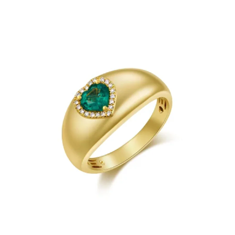 statement rings for women -14K Yellow Gold Diamond and Emerald Heart Dome Ring