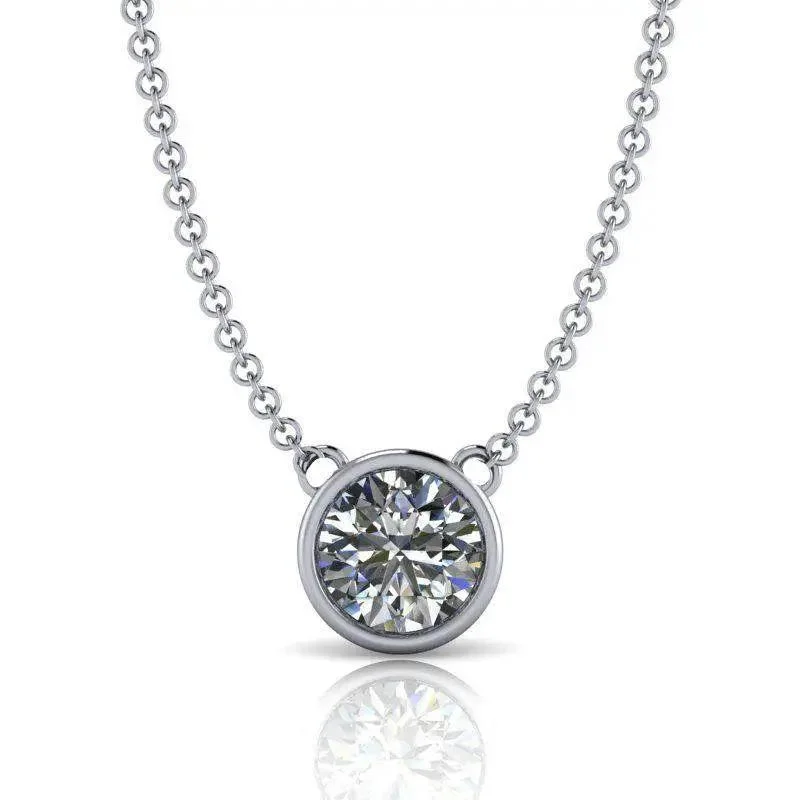 men's style necklaces for women -Bezel Round Stone Drop Necklace - Moissanite Round Stone Necklace 1.00 CTW