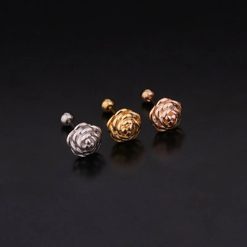 chic drop earrings -Roses Are Red Screw Back Stud Earrings