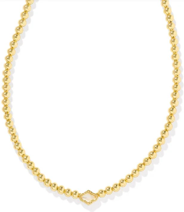 birthstone necklaces for gifts -Abbie Yellow Gold Plated Natural MOP Beaded Necklace by Kendra Scott