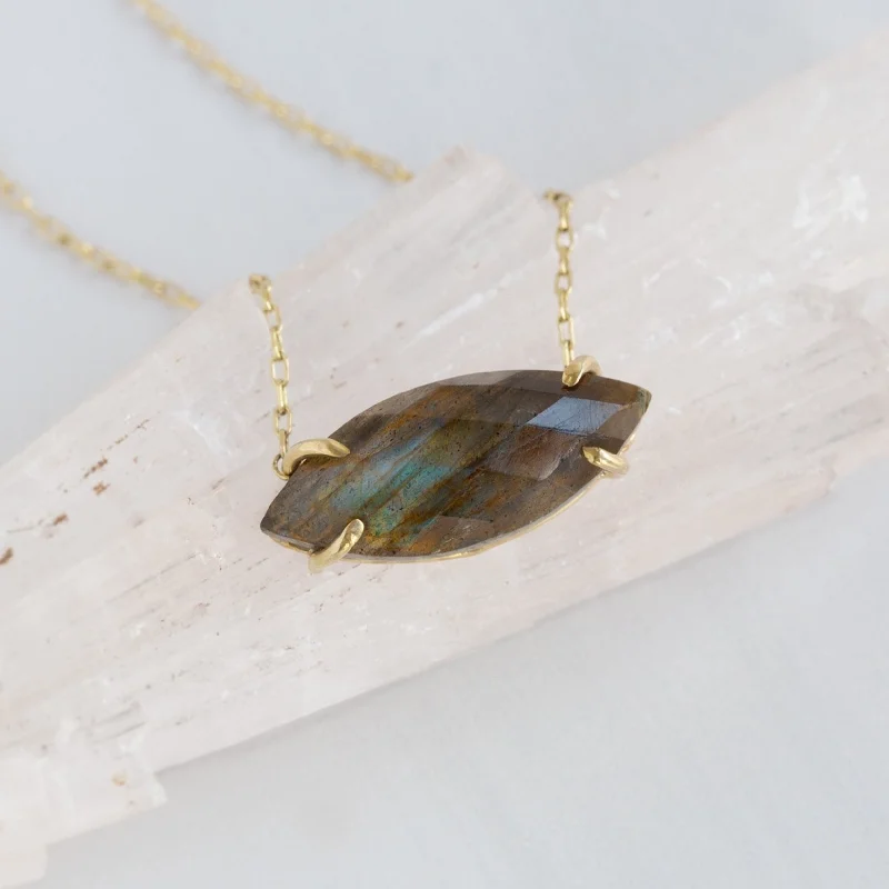 gold bar necklaces for women -The Labradorite Marquise Necklace | 14K Yellow Gold