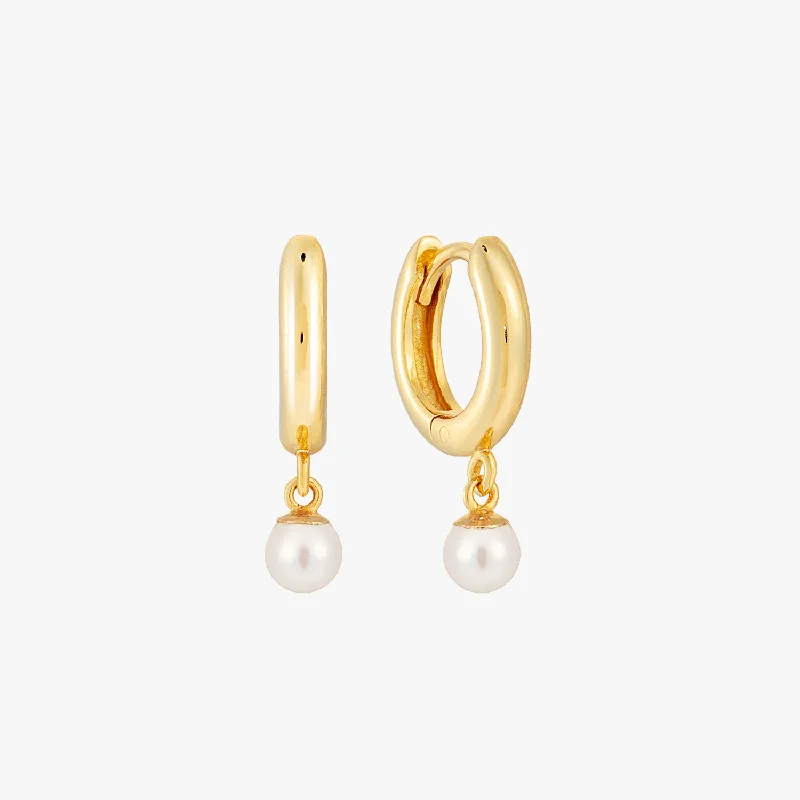 gemstone stud earrings for women -Pearl Huggies Hoop Earrings