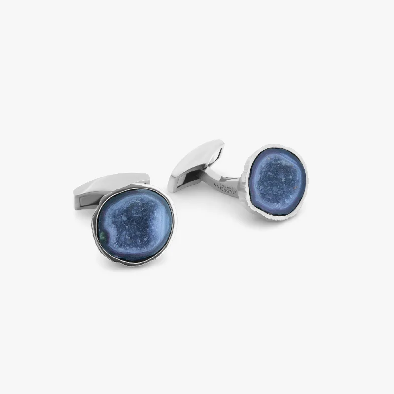 layered bracelets for women -Geode Cufflinks In Black Rhodium Plated Silver