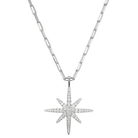 zirconia necklaces for women -Sterling Silver Necklace with Paperclip Chain & CZ Starburst by Charles Garnier