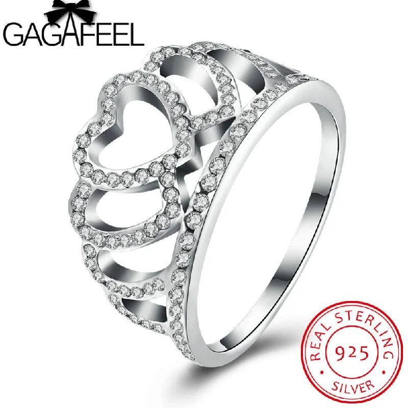 classic solitaire rings for women -GAGAFEEL 925 Sterling Silver Princess Queen Crown Rings For Women