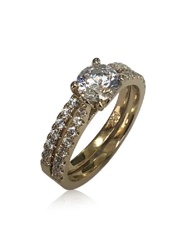 multi-stone rings for women -Highest Quality Cubic Zirconia .75 round center 14k gold Matching ring set