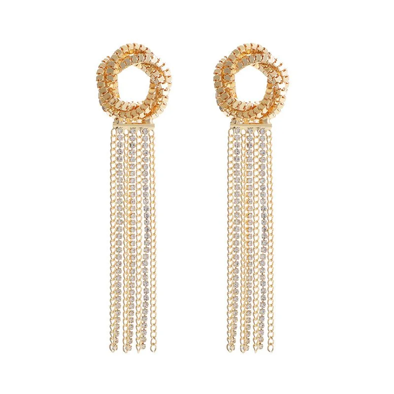 bridal earrings for women -Hollow Knot Long Tassel Earrings