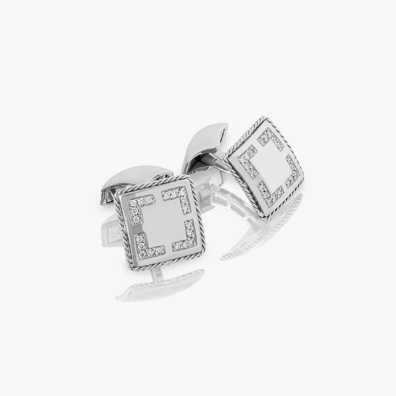 classic charm bracelets -Diamond pave cufflinks in 18k white gold