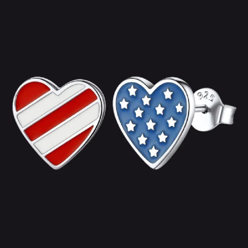 clip-on earrings for women -4th of July Heart Earrings American Flag Studs for Men Women